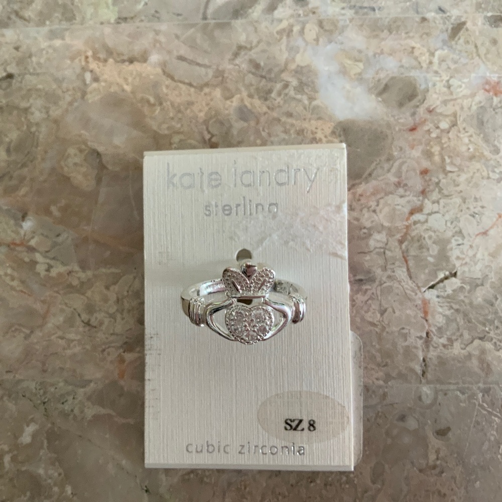 NWT KATE LANDRY CZ & sterling CLADDAGH ring SZ 8